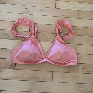 Size large coral triangle top with ruffles on straps